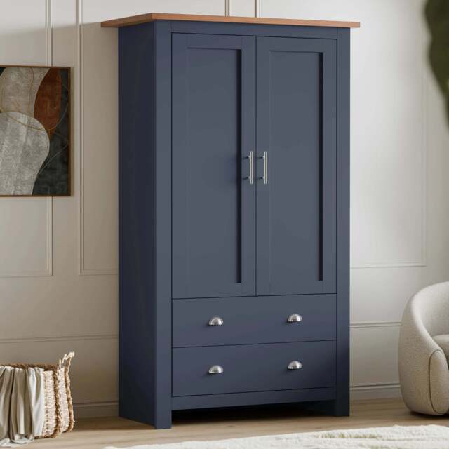 Shaker Double Wardrobe With Drawers And Hanging Space - Blue