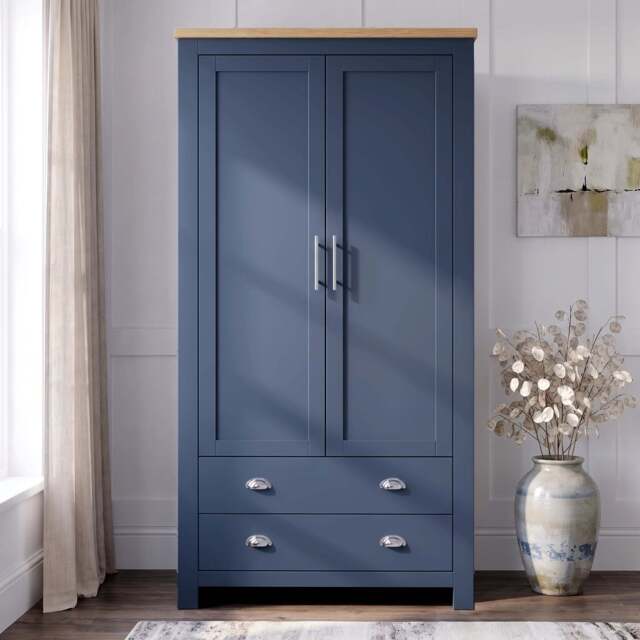 Shaker Double Wardrobe With Drawers And Hanging Space - Blue