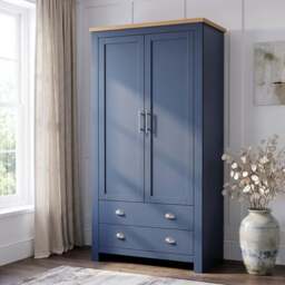 Shaker Double Wardrobe With Drawers And Hanging Space - Blue