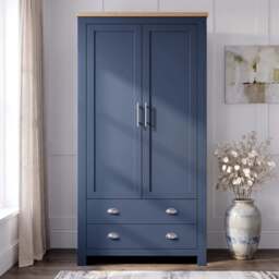 Shaker Double Wardrobe With Drawers And Hanging Space - Blue