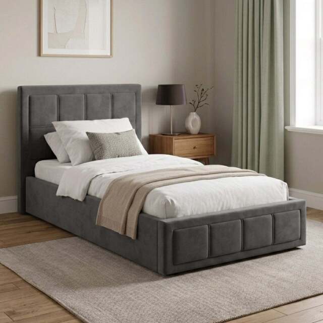 Velvet Ottoman Storage Bed - End Lift Ottoman Bed Frame - image 1