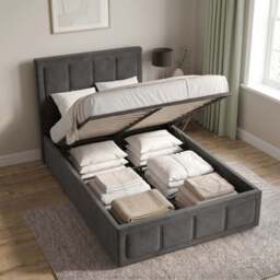 Velvet Ottoman Storage Bed - End Lift Ottoman Bed Frame - thumbnail 2