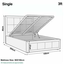 Velvet Ottoman Storage Bed - End Lift Ottoman Bed Frame - thumbnail 4