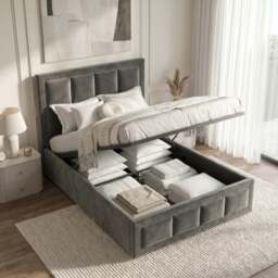 Velvet Ottoman Storage Bed - End Lift Ottoman Bed Frame - thumbnail 2