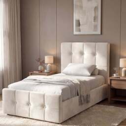 Square Ottoman Storage Bed - Velvet Ottoman Bed Frame - Single (3ft) / Beige