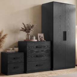 Blythe 3 Piece Bedroom Furniture Set - Black, Wardrobe & Drawers - thumbnail 1
