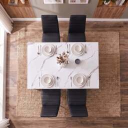 4-6 Seater Dining Table and Chairs Set, - White Marble Effect - thumbnail 6