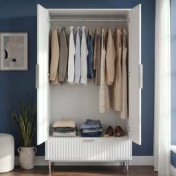 Fluted Painted 2 Door Wardrobe With Drawers and Hanging Rail - thumbnail 3