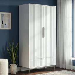 Fluted Painted 2 Door Wardrobe With Drawers and Hanging Rail - thumbnail 2