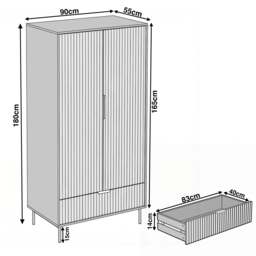 Fluted Painted 2 Door Wardrobe With Drawers and Hanging Rail - thumbnail 4