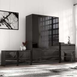 High Gloss 4 Piece Bedroom Set - Wardrobe & Chest of Drawers - thumbnail 1