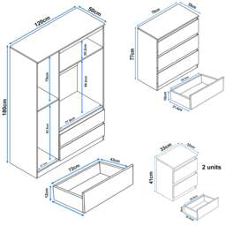 High Gloss 4 Piece Bedroom Set - Wardrobe & Chest of Drawers - thumbnail 5