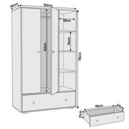 Kids Triple Wardrobe with Drawer & Open Shelves - Oak Effect - thumbnail 4