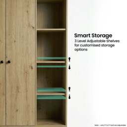 Kids Triple Wardrobe with Drawer & Open Shelves - Oak Effect - thumbnail 6