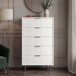 Tall 5 Drawer Chest of Drawers Fluted Design Painted Finish - thumbnail 2