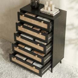 Wovena Black Rattan 5 Drawer Tallboy Chest of Drawers - thumbnail 3