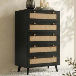 Wovena Black Rattan 5 Drawer Tallboy Chest of Drawers - thumbnail 2
