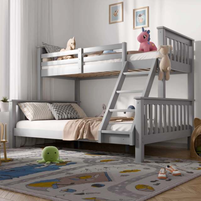 Triple Bunk Bed - Double Bunk Beds for Kids & Adults - Grey