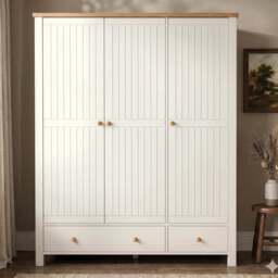 Linra 3 Door Wardrobe With Drawers and Shelves - White Painted - thumbnail 2