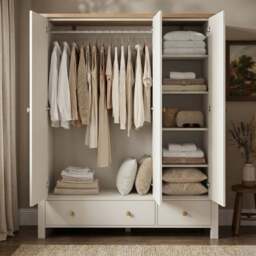 Linra 3 Door Wardrobe With Drawers and Shelves - White Painted - thumbnail 3