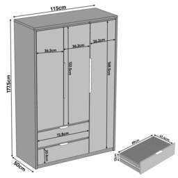 Skova 3 Door Wardrobe with Drawers and Shelves & Clothes Rail - thumbnail 3