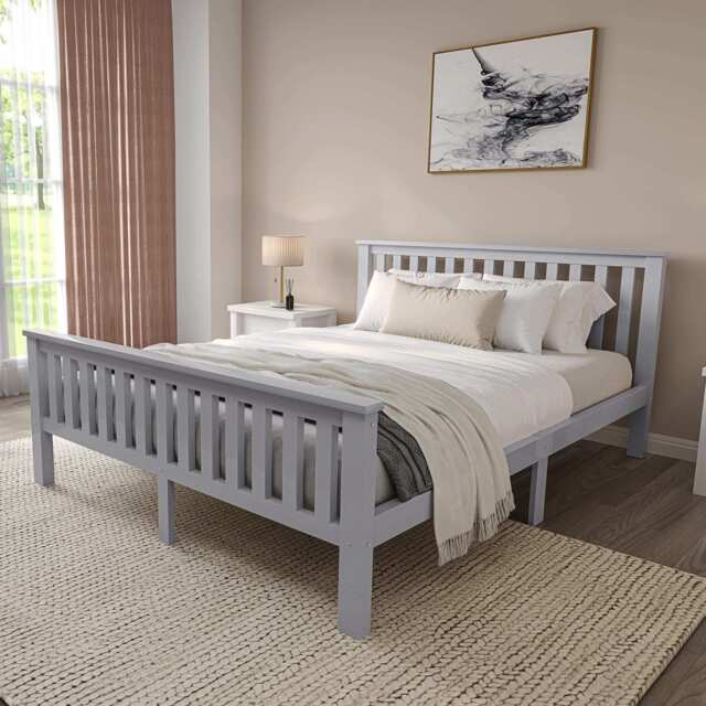 King Size Wooden Bed Frame - Grey