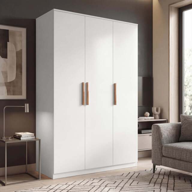 Blythe 3 Door Wardrobe with Adjustable Shelves and Hanging Rail - White
