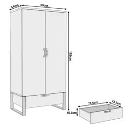 Industrial 2 Door Wardrobe with Drawer Oak Finish - thumbnail 4