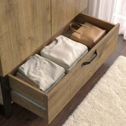 Industrial 2 Door Wardrobe with Drawer Oak Finish - thumbnail 5
