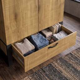 Industrial 2 Door Wardrobe with Drawer and Hanging Rail, Oak Effect - thumbnail 6