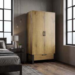 Industrial 2 Door Wardrobe with Drawer and Hanging Rail, Oak Effect - thumbnail 5