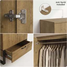 Industrial 2 Door Wardrobe with Drawer Oak Finish - thumbnail 6