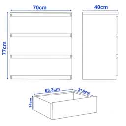 High Gloss 3 Drawer Chest - Small Chest of Drawers - thumbnail 4
