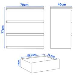 High Gloss 3 Drawer Chest - Small Chest of Drawers - thumbnail 5