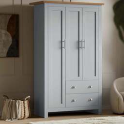 Shaker Triple Wardrobe With Drawers And Shelves - Grey