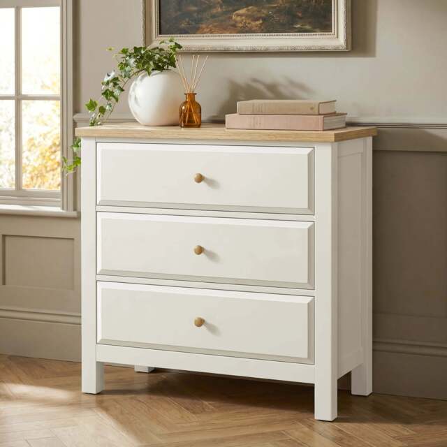 Haven White Painted 3 Chest of Drawers - Oak Top - image 1