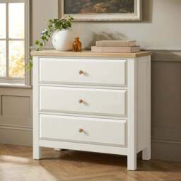 Haven White Painted 3 Chest of Drawers - Oak Top - thumbnail 1