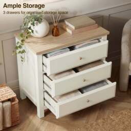 Haven White Painted 3 Chest of Drawers - Oak Top - thumbnail 3