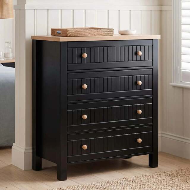 Linra Painted 4 Chest of Drawers - Bedroom Drawers - Black