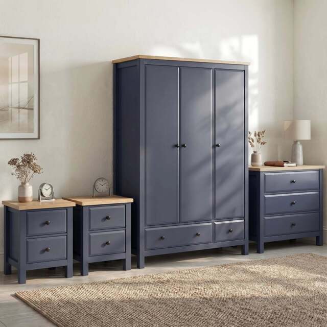 Haven Painted 4 Piece Bedroom Furniture Set Blue - Oak Top - image 1