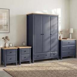 Haven Painted 4 Piece Bedroom Furniture Set Blue - Oak Top - thumbnail 1