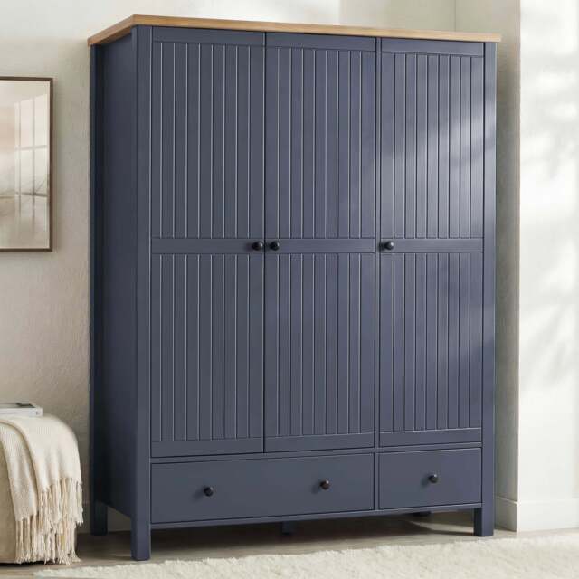 Linra 3 Door Wardrobe With Drawers and Shelves - Blue Painted - image 1