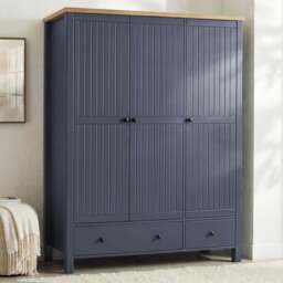 Linra 3 Door Wardrobe With Drawers and Shelves - Blue Painted