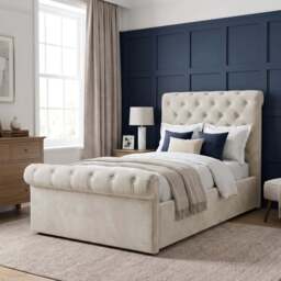 Chesterfield Ottoman Storage Bed Frame Side Lift - Single (3ft) / Beige