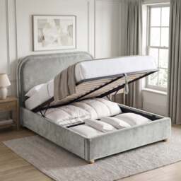 Curved Plush Velvet Ottoman Storage Bed Frame - thumbnail 2