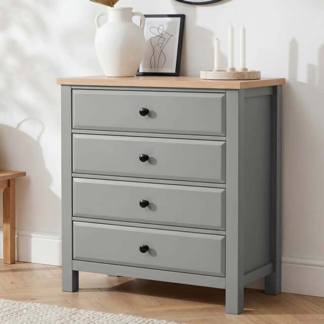 Haven Painted Chest of Drawers 4 Drawer - Oak Top - Grey