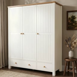 Linra 3 Door Wardrobe With Drawers and Shelves - Blue Painted - White