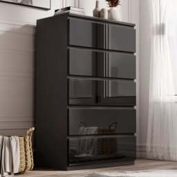 High Gloss Tall Chest of Drawers - 5 Drawer Chest Bedroom Drawers - thumbnail 6