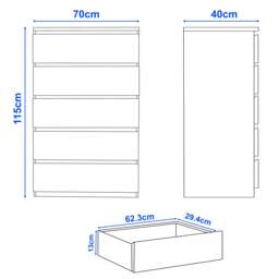 High Gloss Tall Chest of Drawers - 5 Drawer Chest Bedroom Drawers - thumbnail 4