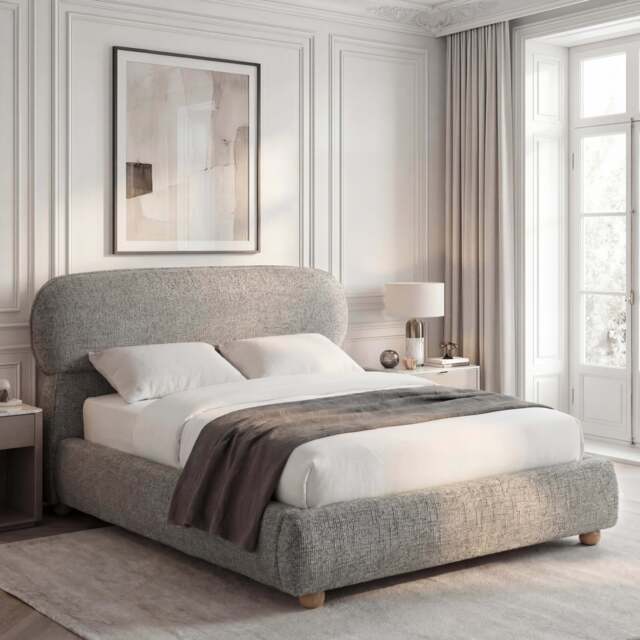 Serilya Upholstered Bed Frame with Luxury Headboard - Double (4ft6) / Grey